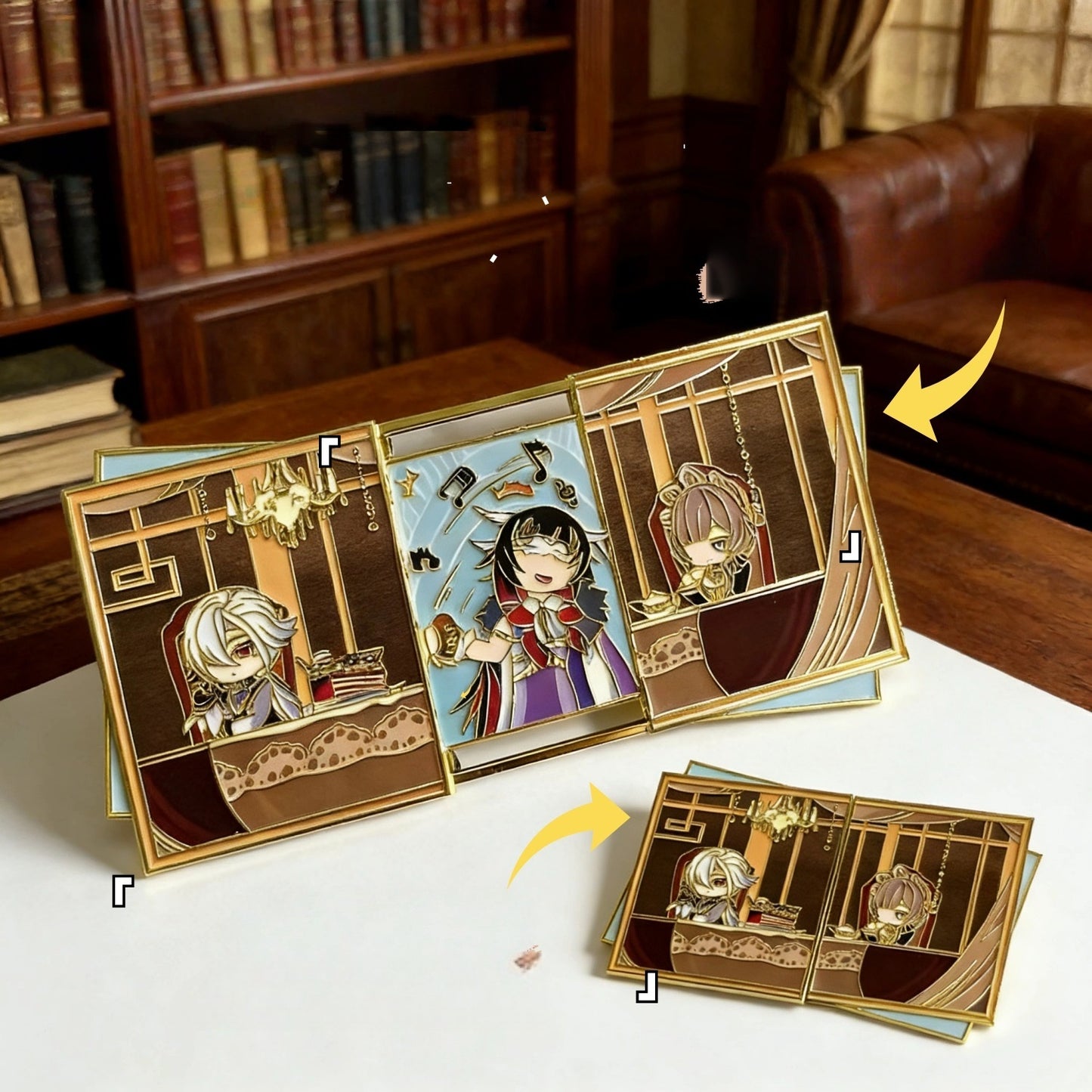 Nakorara　原神 ファトゥス プッシュプルバッジ 同人グッズ　コロンビーナ／アルレッキーノ／召使 　非公式グッズ　合金製伸縮式メタルバッジ