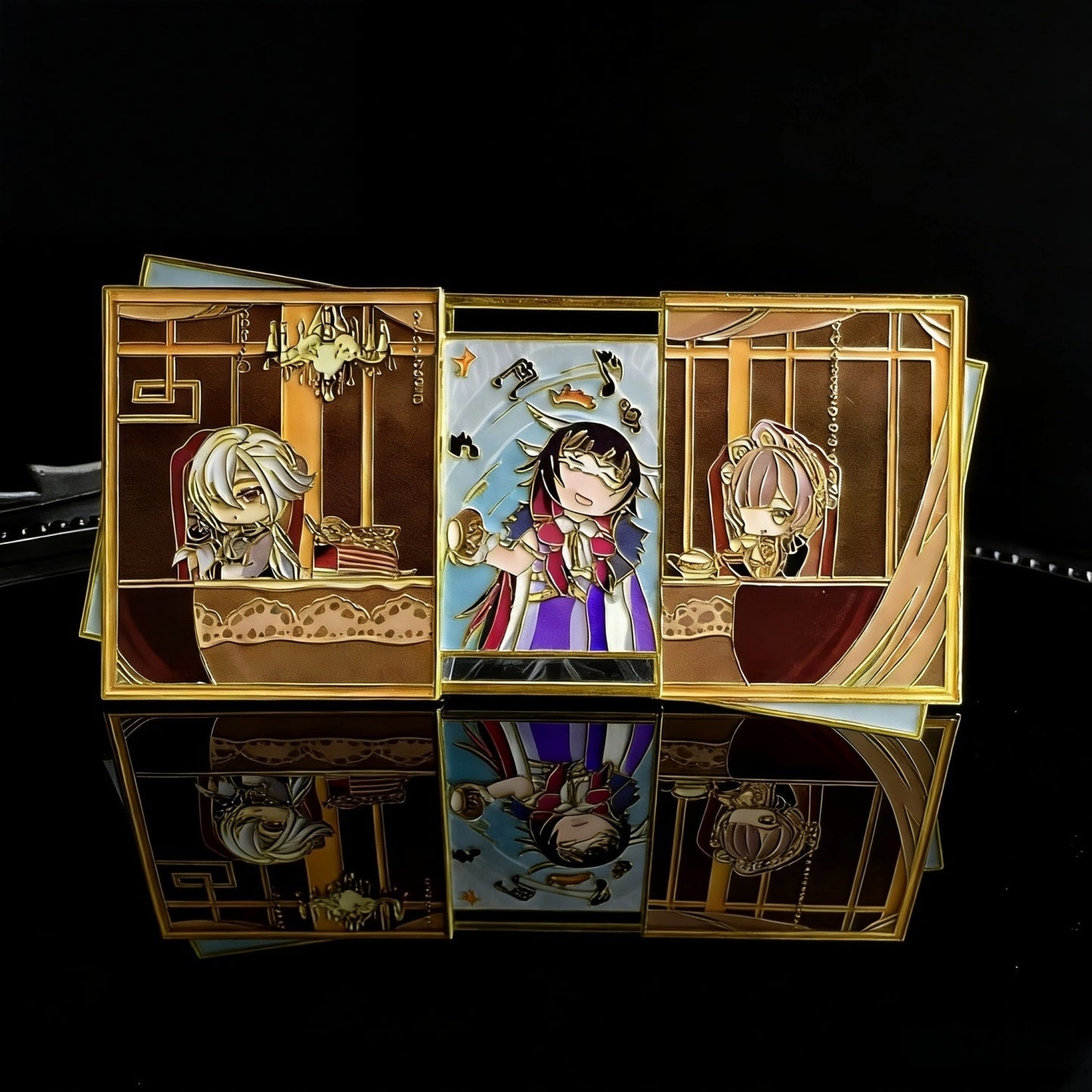 Nakorara　原神 ファトゥス プッシュプルバッジ 同人グッズ　コロンビーナ／アルレッキーノ／召使 　非公式グッズ　合金製伸縮式メタルバッジ