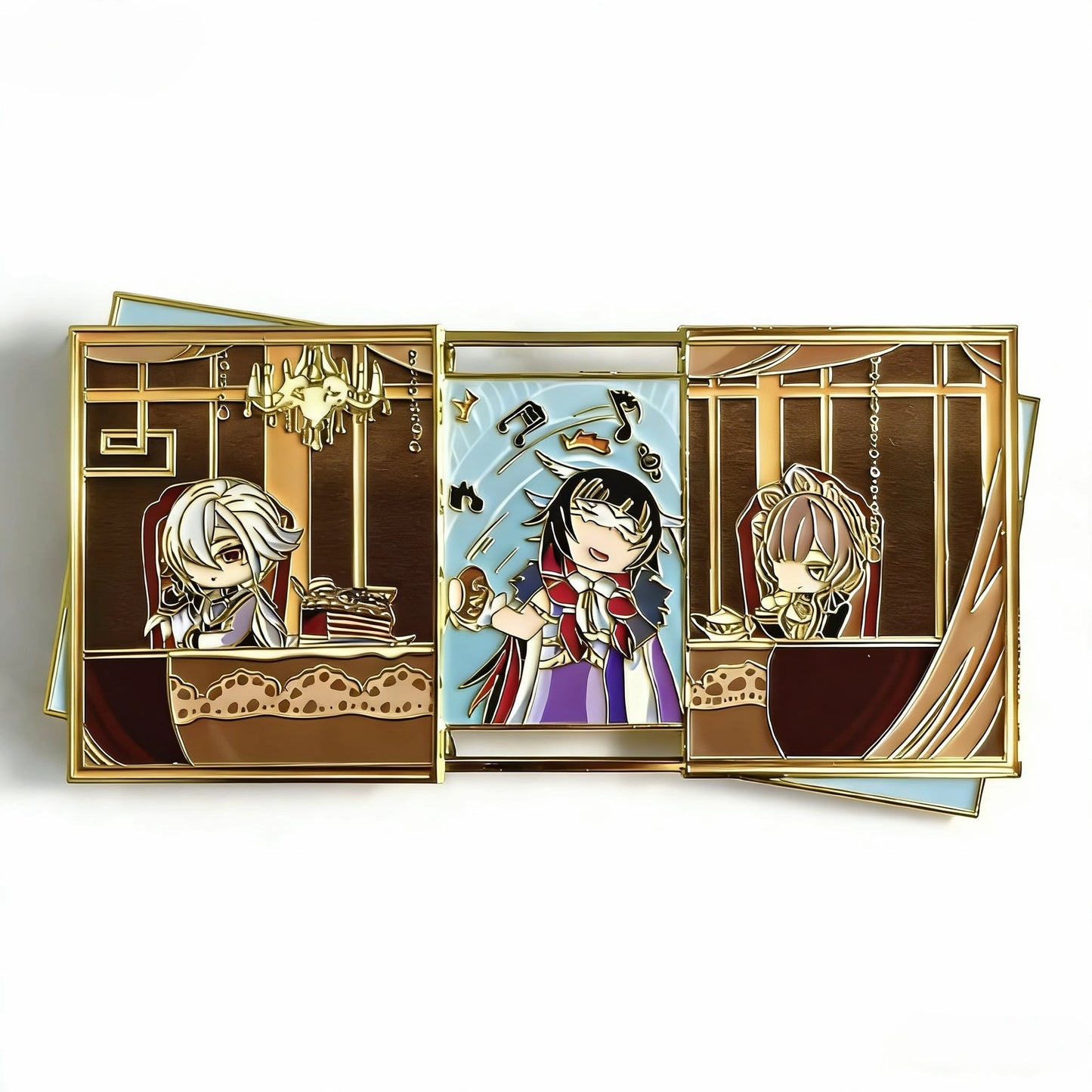 Nakorara　原神 ファトゥス プッシュプルバッジ 同人グッズ　コロンビーナ／アルレッキーノ／召使 　非公式グッズ　合金製伸縮式メタルバッジ