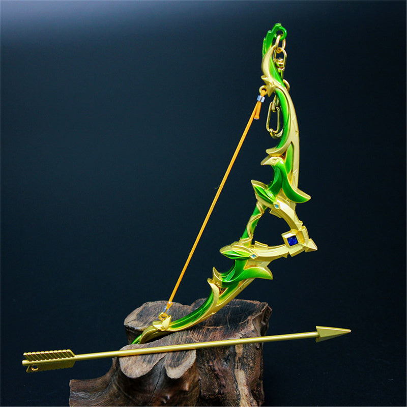 Nakorara　原神　蒼翠の狩猟弓　17cm ミニチュア　チェーンブレイカー　武器モデル　キーホルダー　ダイキャスト製　装備品　アクセサリー　武器ファン向け　おもちゃ　レプリカ