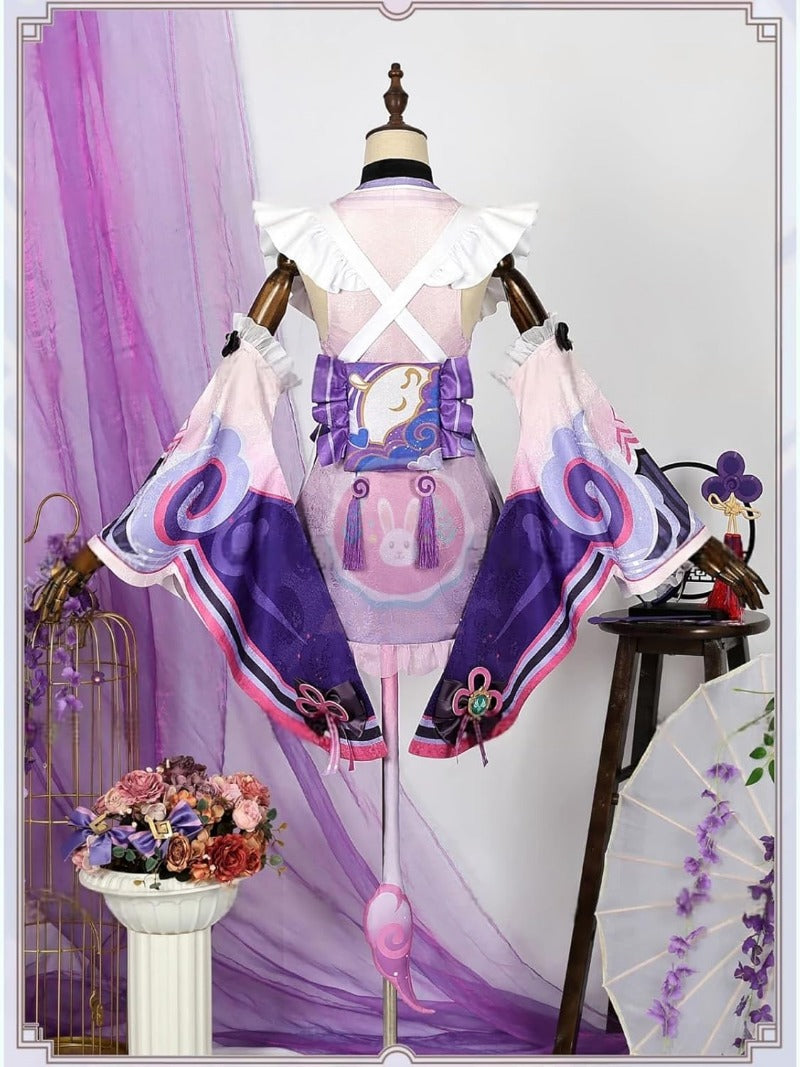 原神 夢見月瑞希 コスプレ衣装 耳飾り付き しっぽ付き コスチュームセット 着物 和服 夢喰いバク  イベント