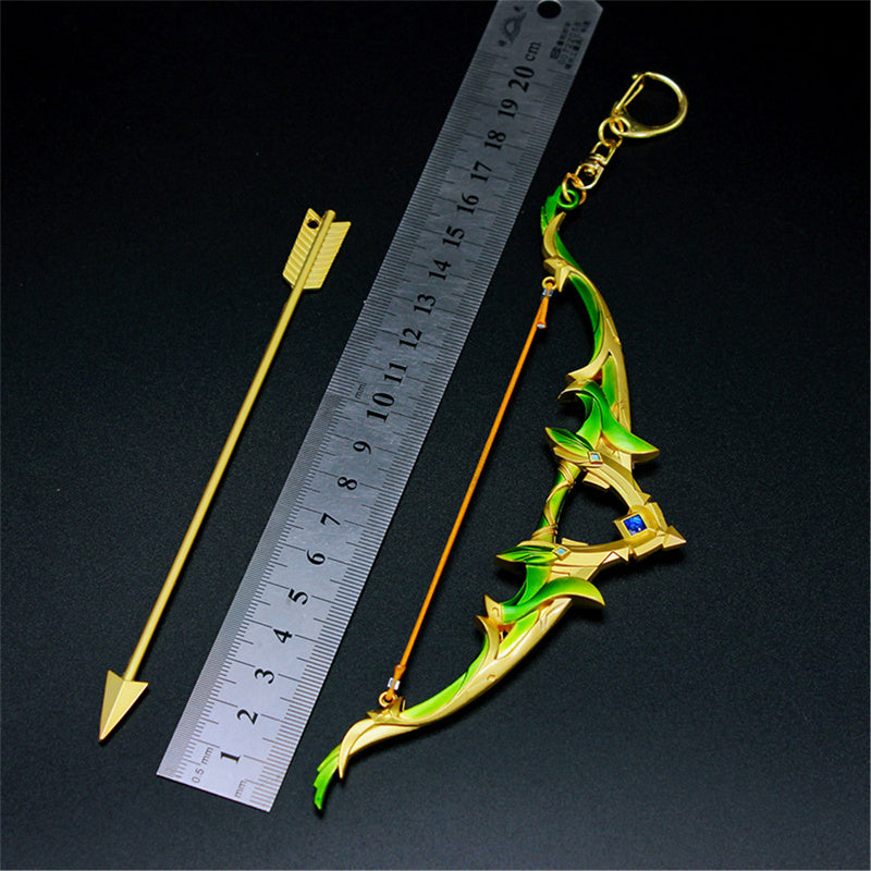 Nakorara　原神　蒼翠の狩猟弓　17cm ミニチュア　チェーンブレイカー　武器モデル　キーホルダー　ダイキャスト製　装備品　アクセサリー　武器ファン向け　おもちゃ　レプリカ