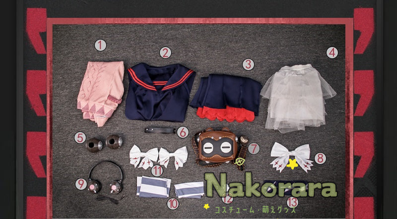 Nakorara　ゼンレスゾーンゼロ　浮波柚葉　コスプレ衣装 怪啖屋　柚葉 セーラー服　鞄＋髪飾りセット　Ukinami Yuzuha　地雷系　狸の尻尾 かまちー追加　イベント　おもちゃ　狸ぬいぐるみ　
