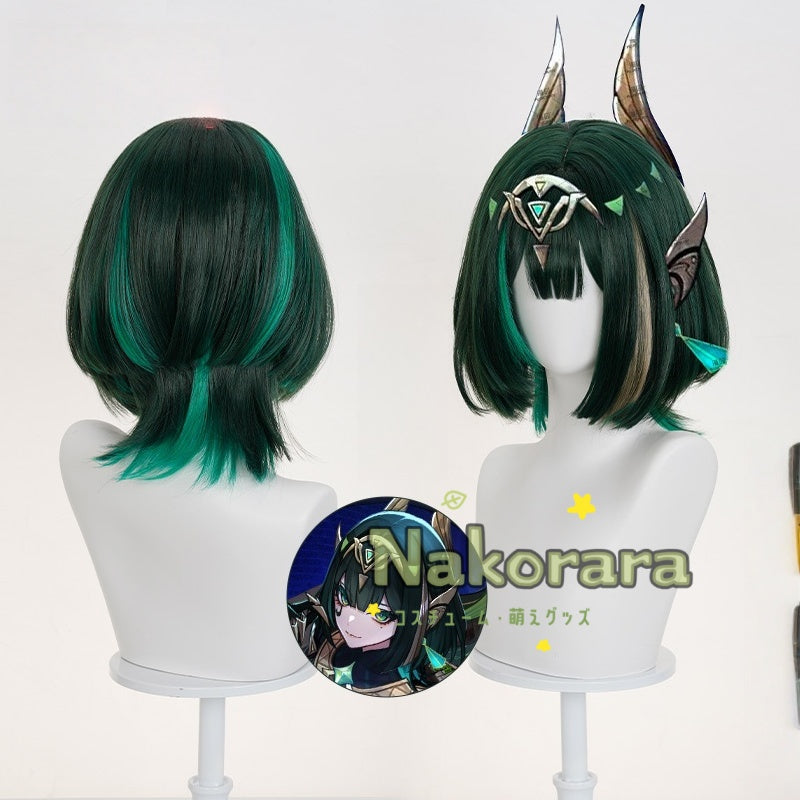 Nakorara 原神 空月の歌 ネフェル ウィッグ　カツラ　コスプレ道具　 36cm　ナド・クライ編 　緑色Nawig001