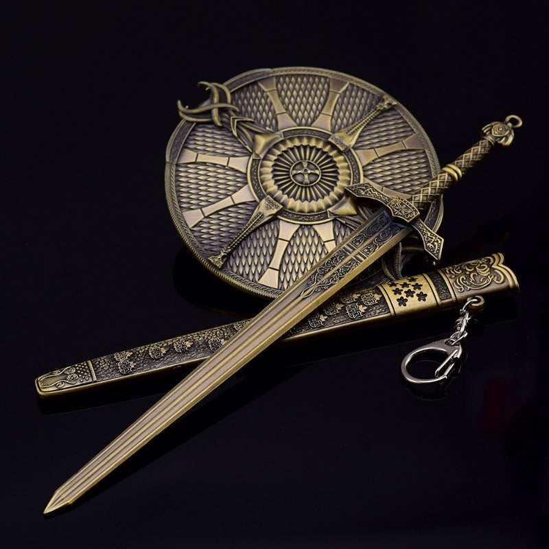 Nakorara　ミニチュア　エルデンリング　失地騎士の大剣　盾　2個セット　アクセサリー　武器モデル　ダイキャスト製　おもちゃ　卓上装備品　愛刀
