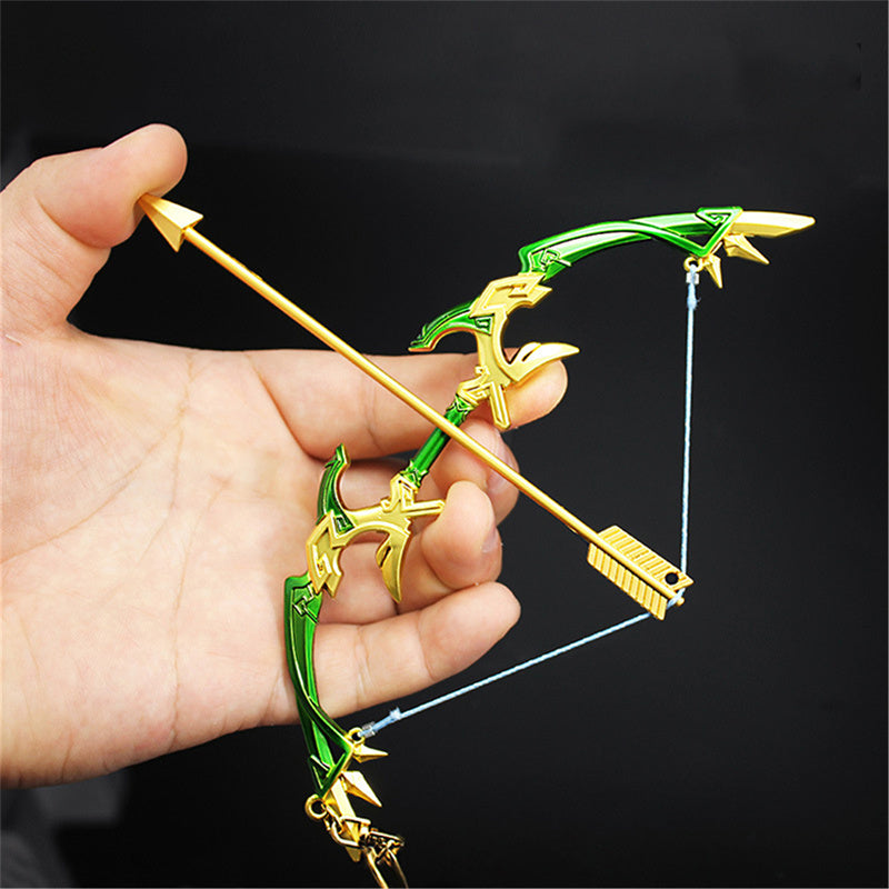 Nakorara　原神　蒼翠の狩猟弓 17cm ミニチュア　武器モデル　ダイキャスト製　装備品　アクセサリー　武器ファン向け　おもちゃ　レプリカ