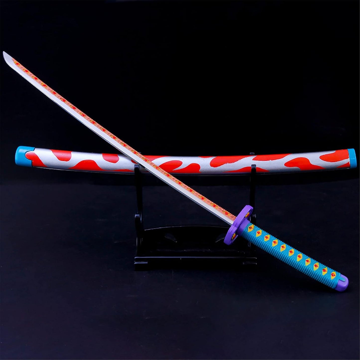 Nakorara　鬼滅の刃　日輪刀ミニ刀剣 26cm ヒノカミ神楽 日輪刀 ナイフ 刀掛台送り おもちゃ インテリア装備品 コスプレ 日本刀 装備品 クリスマスプレゼント ハロウィン 舞台化 飾り