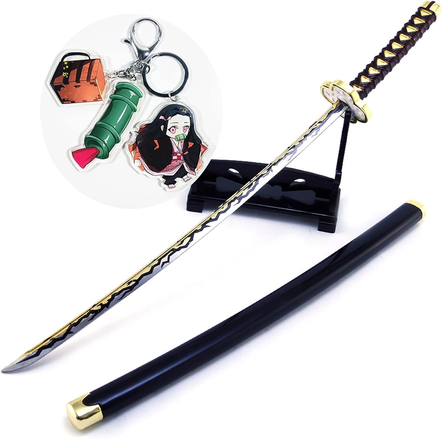 Nakorara　鬼滅の刃　日輪刀ミニ刀剣 26cm ヒノカミ神楽 日輪刀 ナイフ 刀掛台送り おもちゃ インテリア装備品 コスプレ 日本刀 装備品 クリスマスプレゼント ハロウィン 舞台化 飾り