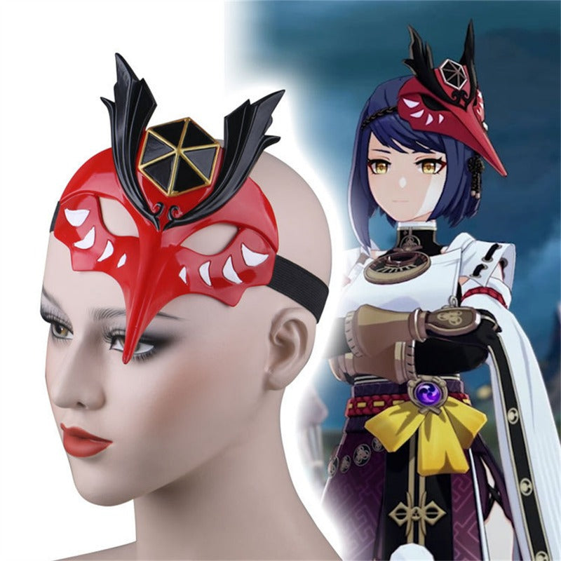 Nakorara　原神 げんしん タルタリヤ 魔王武装 　 魈（しょう ） ショウ 　九条裟羅 天狗のお面　狐のお面 樹脂製 巫女 花散里 神里綾華 稲妻 お土産 白 赤 祭り きつね キツネ マスク 頭飾り ヘアアクセサリー コスプレ道具 コスプレ 萌え 可愛い イベント プレゼント グッズ 道具 小物