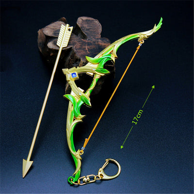 Nakorara　原神　蒼翠の狩猟弓　17cm ミニチュア　チェーンブレイカー　武器モデル　キーホルダー　ダイキャスト製　装備品　アクセサリー　武器ファン向け　おもちゃ　レプリカ