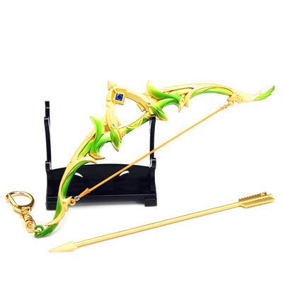 Nakorara　原神　蒼翠の狩猟弓　17cm ミニチュア　チェーンブレイカー　武器モデル　キーホルダー　ダイキャスト製　装備品　アクセサリー　武器ファン向け　おもちゃ　レプリカ