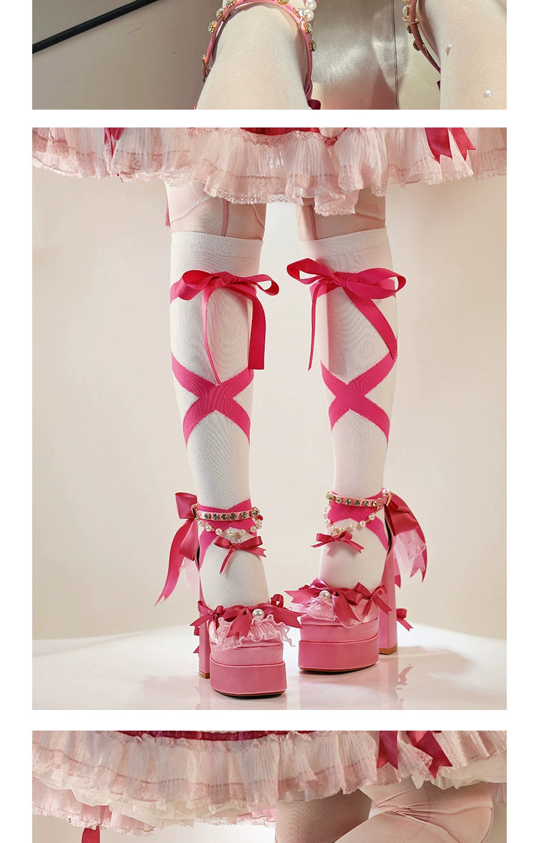 Nakorara ピンク色　地雷系　ロリータ　シューズ　ブーツ　花嫁　底14cm　5.5cm　ヒールパンプス　かわいい　アクセサリー