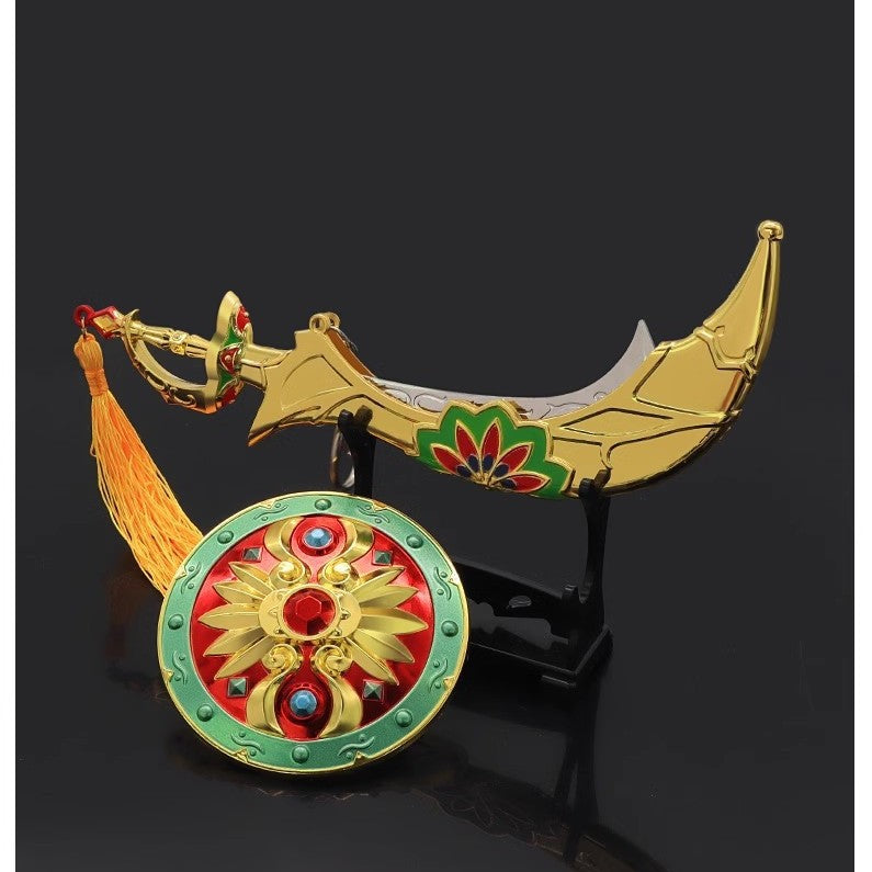 Nakorara ゼルダの伝説 七宝のナイフ　七宝の盾　2個セット　ブレワイ武器　ミニチュア　1/6スケール　ダイキャスト製　おもちゃ　武器レプリカ　卓上装備品　イベント　武器モデル　塗装済み可動フィギュア