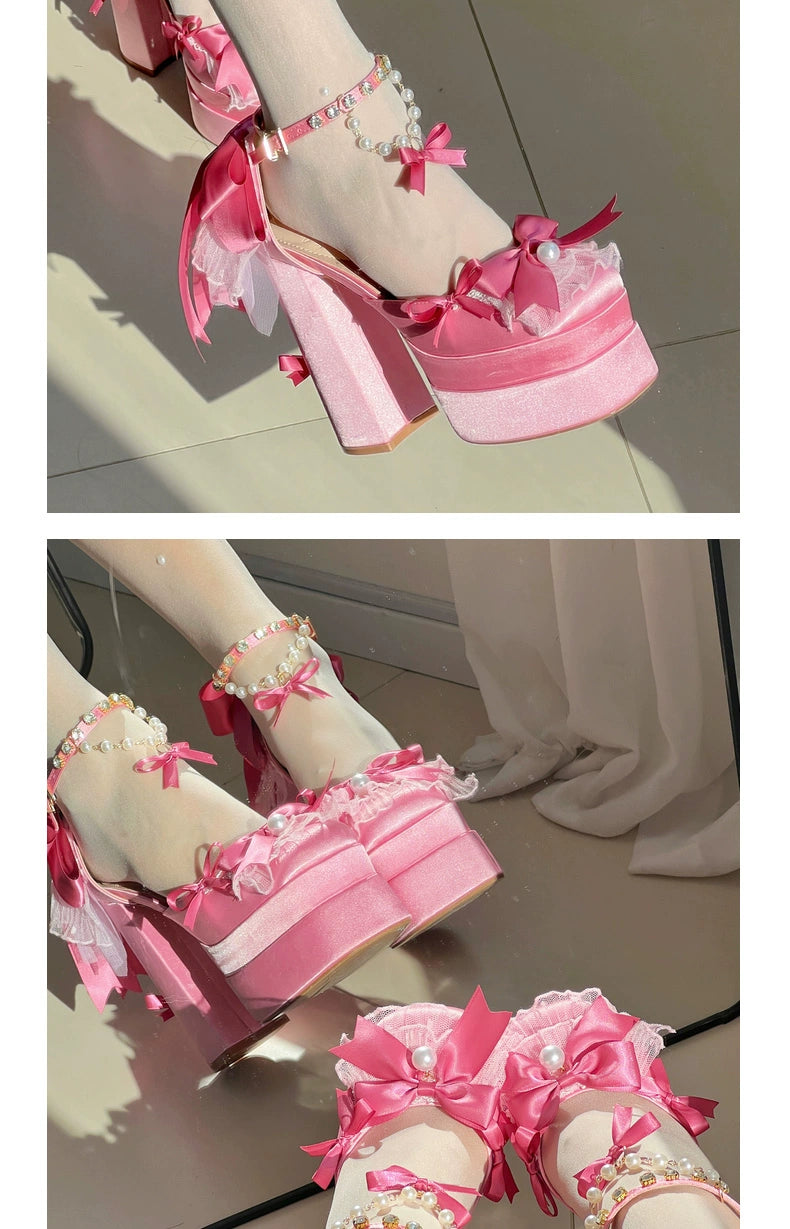 Nakorara ピンク色　地雷系　ロリータ　シューズ　ブーツ　花嫁　底14cm　5.5cm　ヒールパンプス　かわいい　アクセサリー