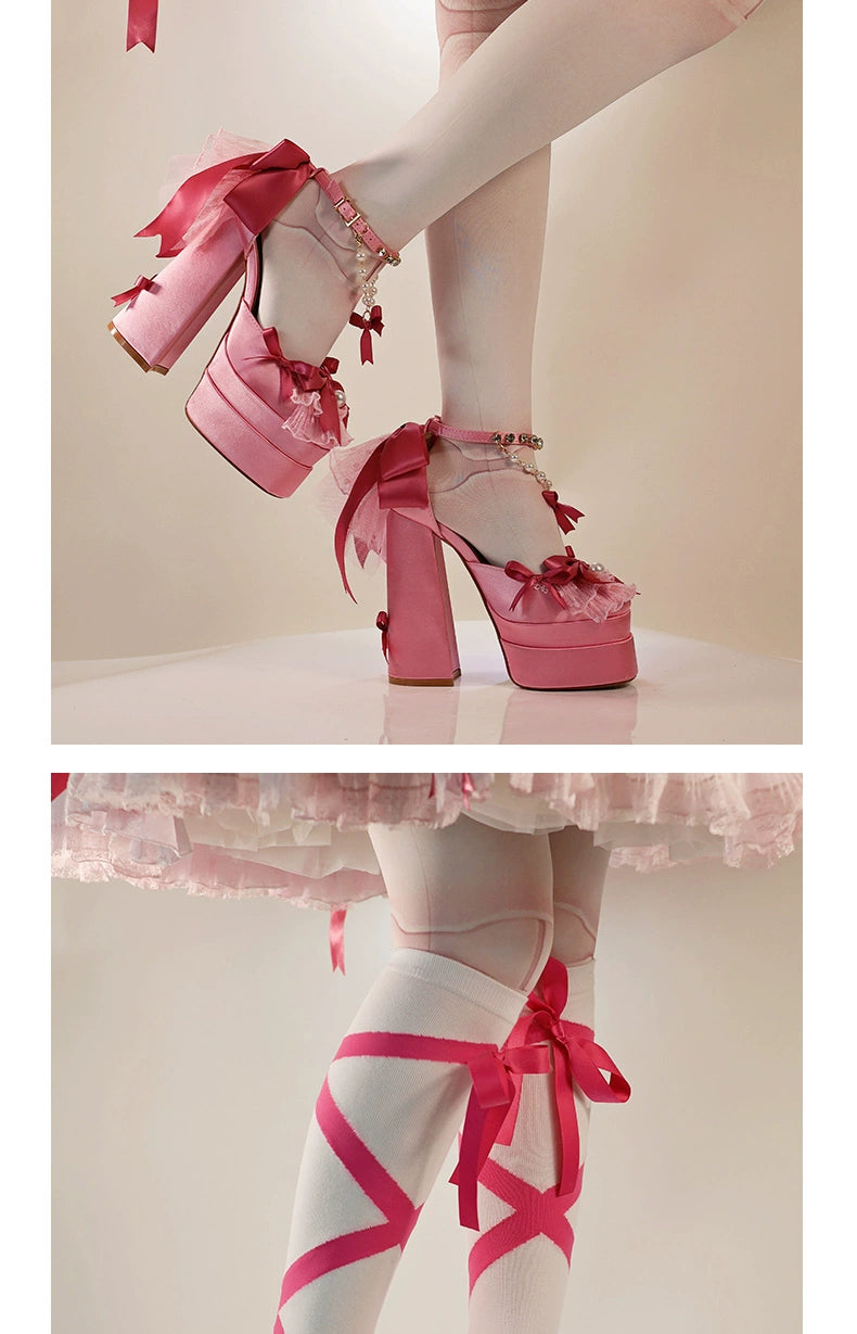 Nakorara ピンク色　地雷系　ロリータ　シューズ　ブーツ　花嫁　底14cm　5.5cm　ヒールパンプス　かわいい　アクセサリー