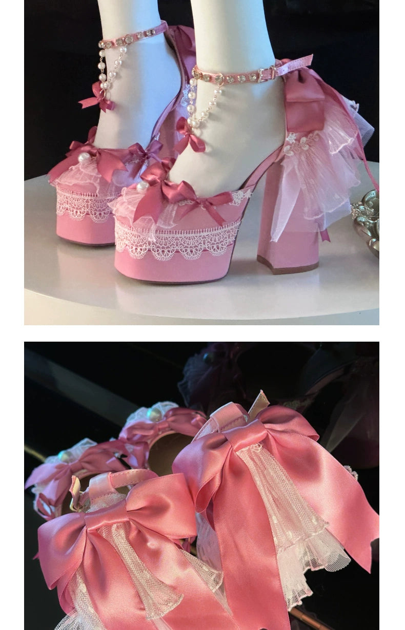 Nakorara ピンク色　地雷系　ロリータ　シューズ　ブーツ　花嫁　底14cm　5.5cm　ヒールパンプス　かわいい　アクセサリー