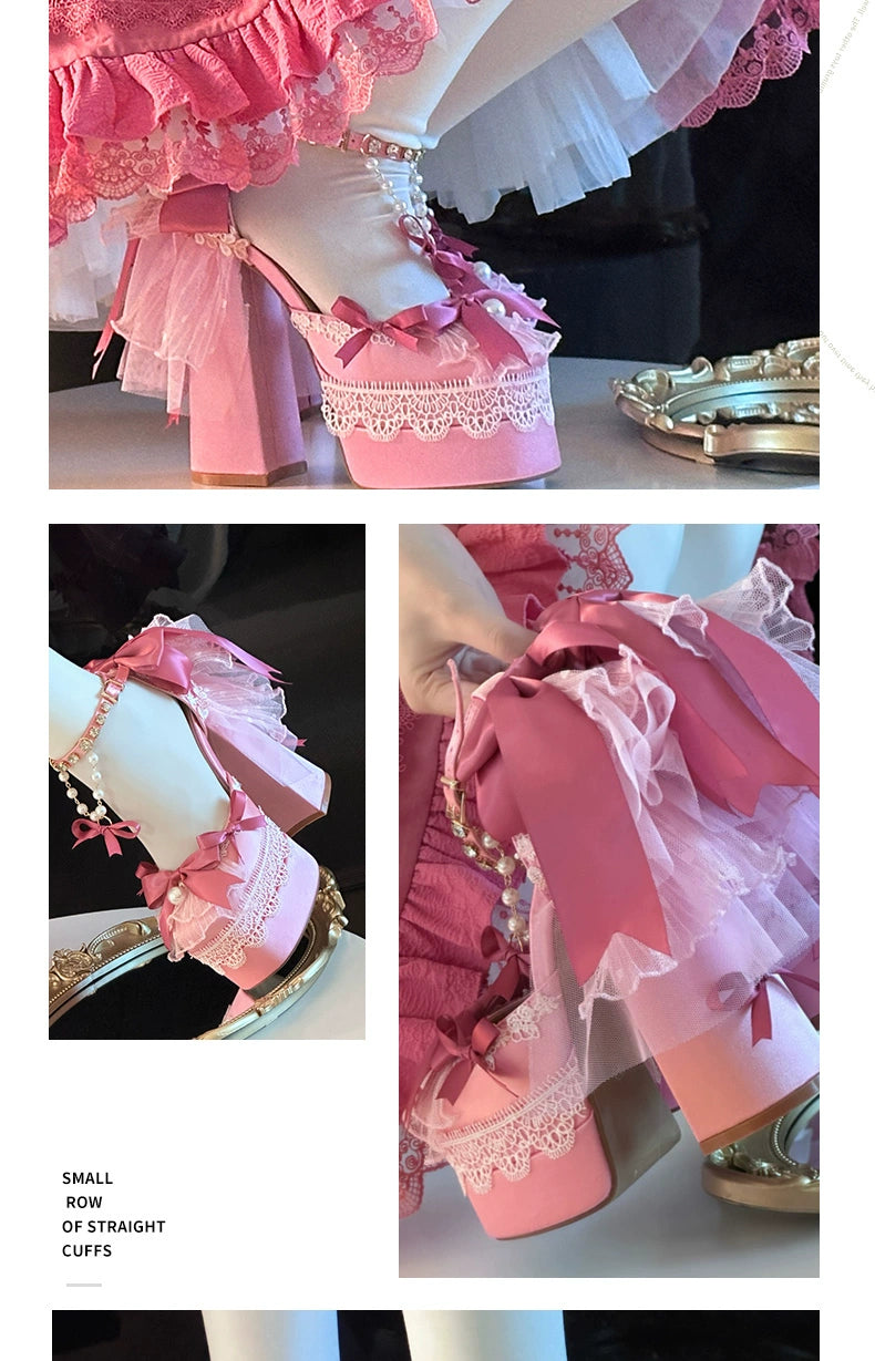 Nakorara ピンク色　地雷系　ロリータ　シューズ　ブーツ　花嫁　底14cm　5.5cm　ヒールパンプス　かわいい　アクセサリー