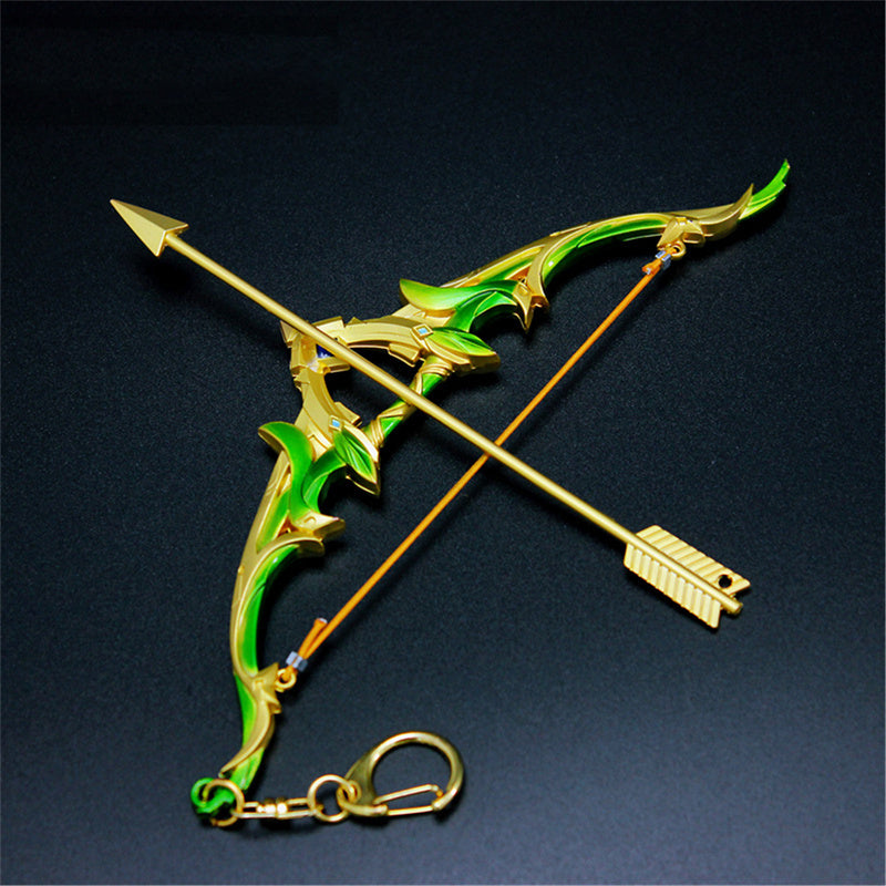 Nakorara　原神　蒼翠の狩猟弓　17cm ミニチュア　チェーンブレイカー　武器モデル　キーホルダー　ダイキャスト製　装備品　アクセサリー　武器ファン向け　おもちゃ　レプリカ