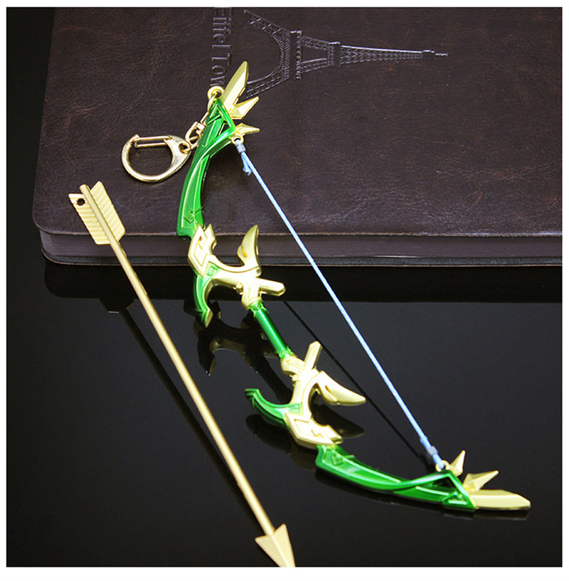 Nakorara　原神　蒼翠の狩猟弓 17cm ミニチュア　武器モデル　ダイキャスト製　装備品　アクセサリー　武器ファン向け　おもちゃ　レプリカ