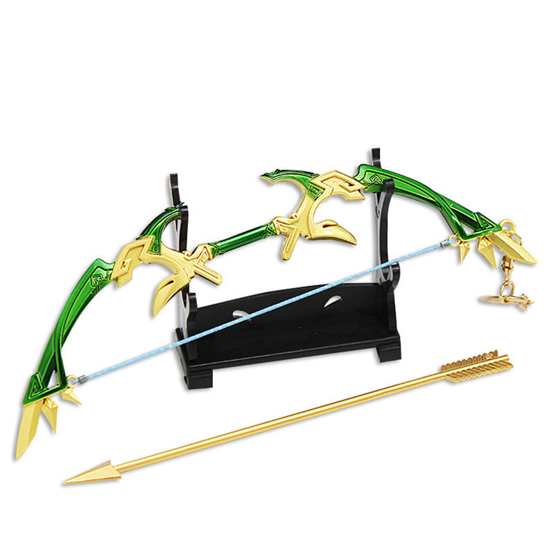 Nakorara　原神　蒼翠の狩猟弓 17cm ミニチュア　武器モデル　ダイキャスト製　装備品　アクセサリー　武器ファン向け　おもちゃ　レプリカ