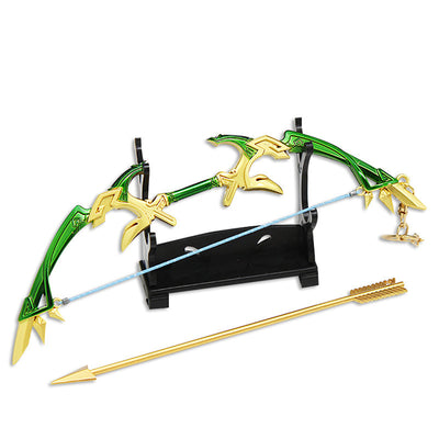 Nakorara　原神　蒼翠の狩猟弓 17cm ミニチュア　武器モデル　ダイキャスト製　装備品　アクセサリー　武器ファン向け　おもちゃ　レプリカ