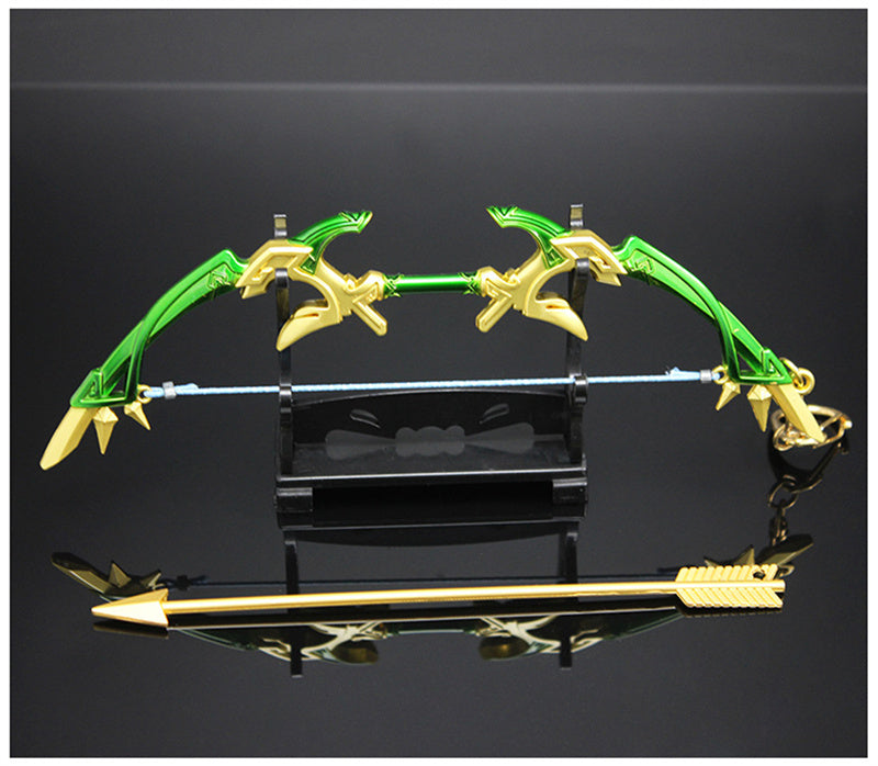 Nakorara　原神　蒼翠の狩猟弓 17cm ミニチュア　武器モデル　ダイキャスト製　装備品　アクセサリー　武器ファン向け　おもちゃ　レプリカ