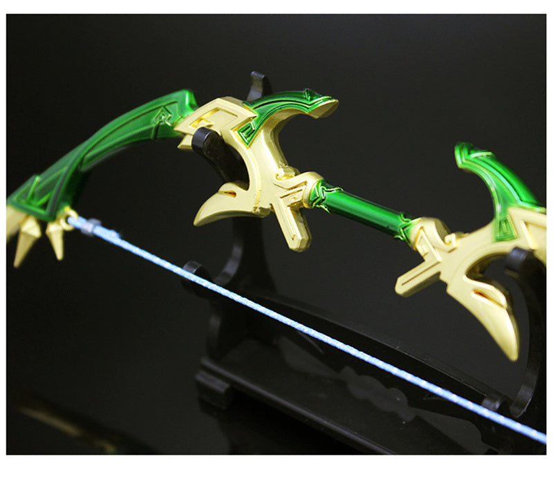 Nakorara　原神　蒼翠の狩猟弓 17cm ミニチュア　武器モデル　ダイキャスト製　装備品　アクセサリー　武器ファン向け　おもちゃ　レプリカ