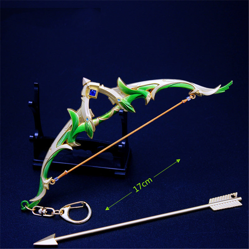 Nakorara　原神　蒼翠の狩猟弓　17cm ミニチュア　チェーンブレイカー　武器モデル　キーホルダー　ダイキャスト製　装備品　アクセサリー　武器ファン向け　おもちゃ　レプリカ