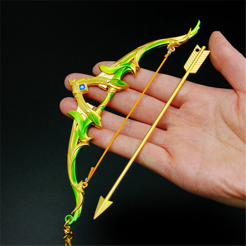 Nakorara　原神　蒼翠の狩猟弓　17cm ミニチュア　チェーンブレイカー　武器モデル　キーホルダー　ダイキャスト製　装備品　アクセサリー　武器ファン向け　おもちゃ　レプリカ
